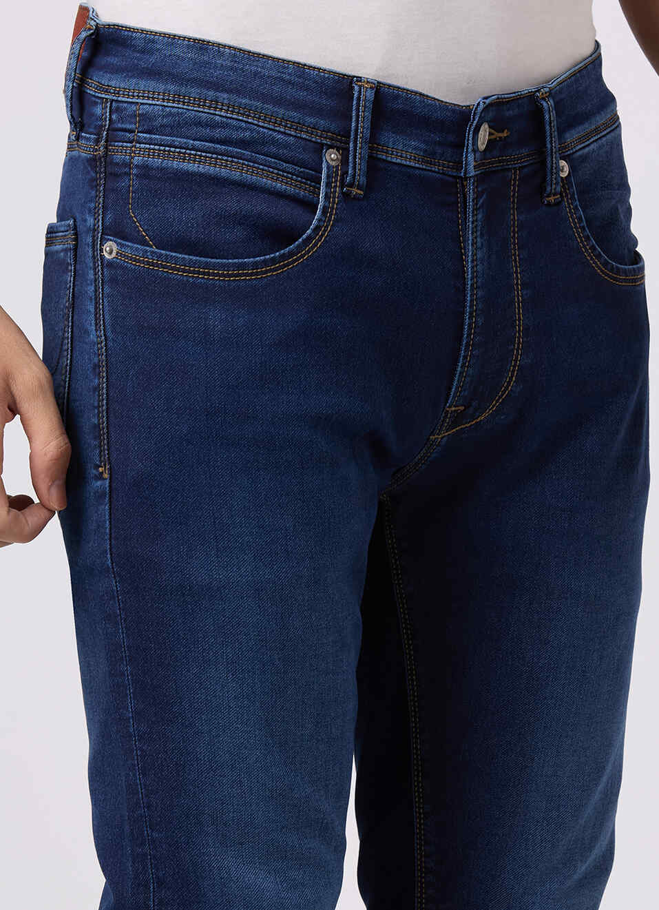 Men Blue Mid Rise Slim Fit Gymindigo Jeans, , large image number 4