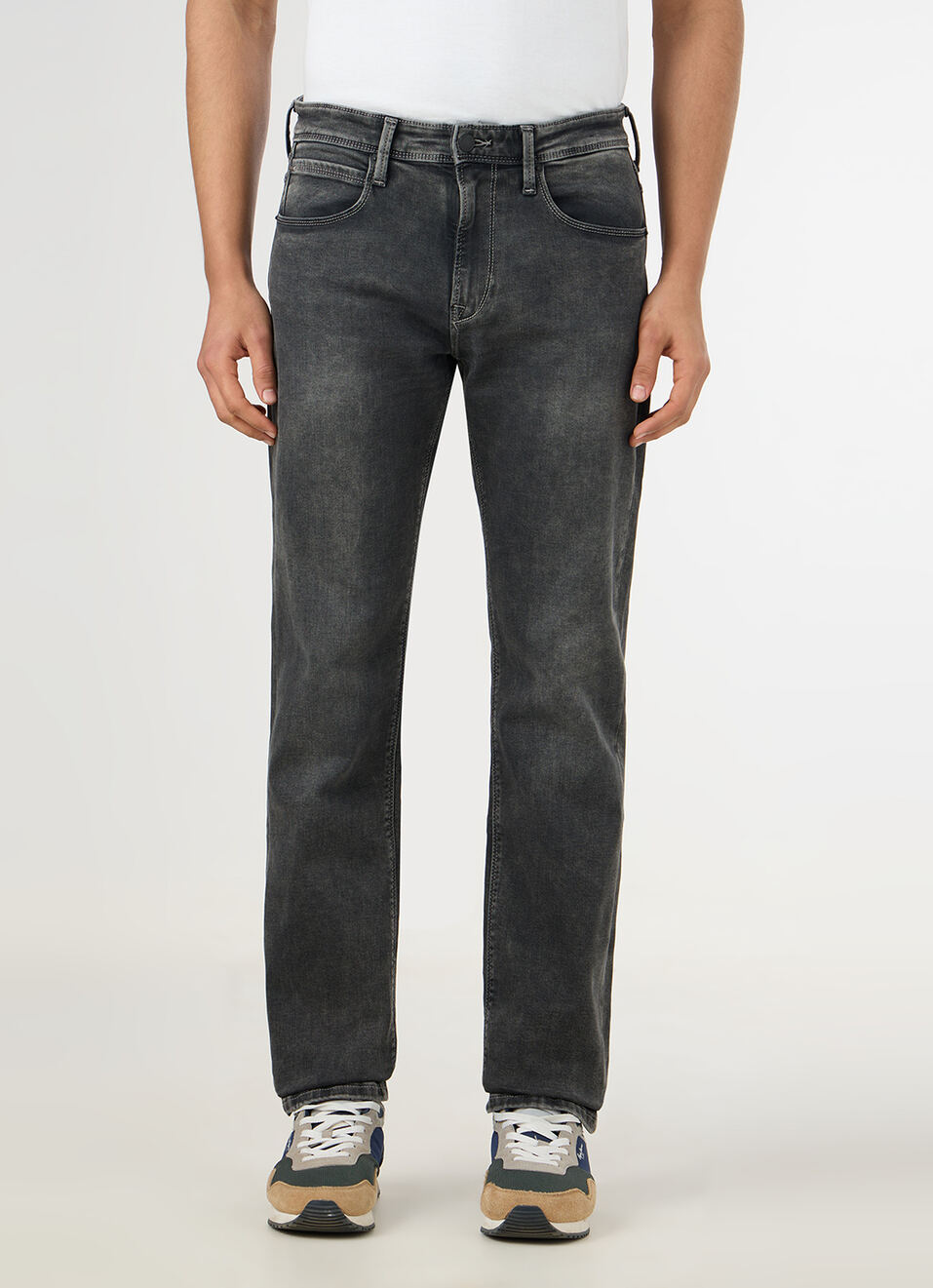 Men Grey Straight Fit Mid Rise Stretchable Jeans, , large image number 2
