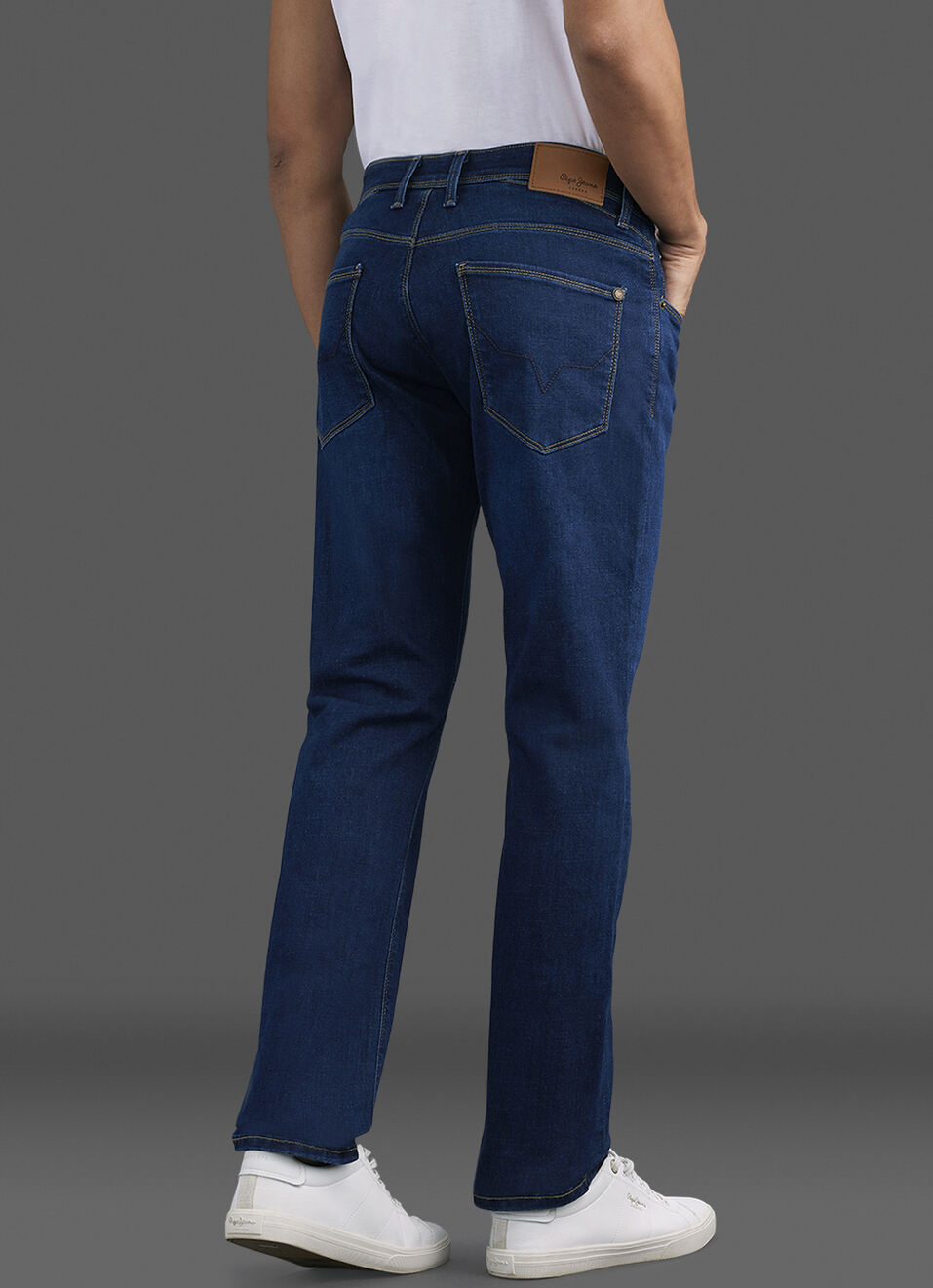 Men Dark Blue Mid Rise Straight Fit Powerflex Jeans, , large image number 3