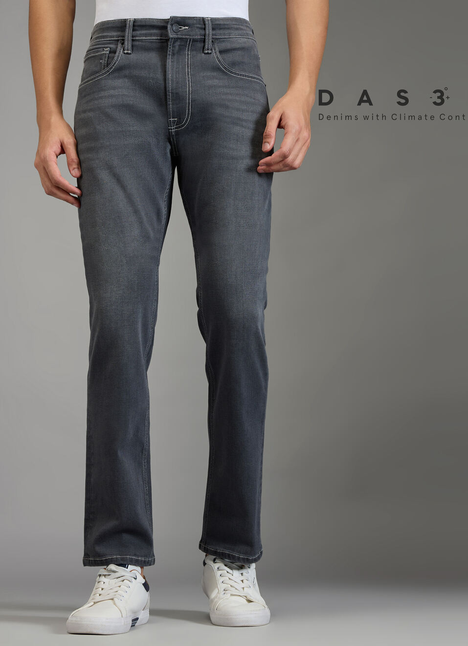 Men Grey Straight Fit Mid Rise Stretchable Jeans, , large image number 2