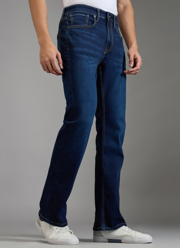 Men Blue Dark Used Bootcut Fit Mid Rise Stretchable Jeans