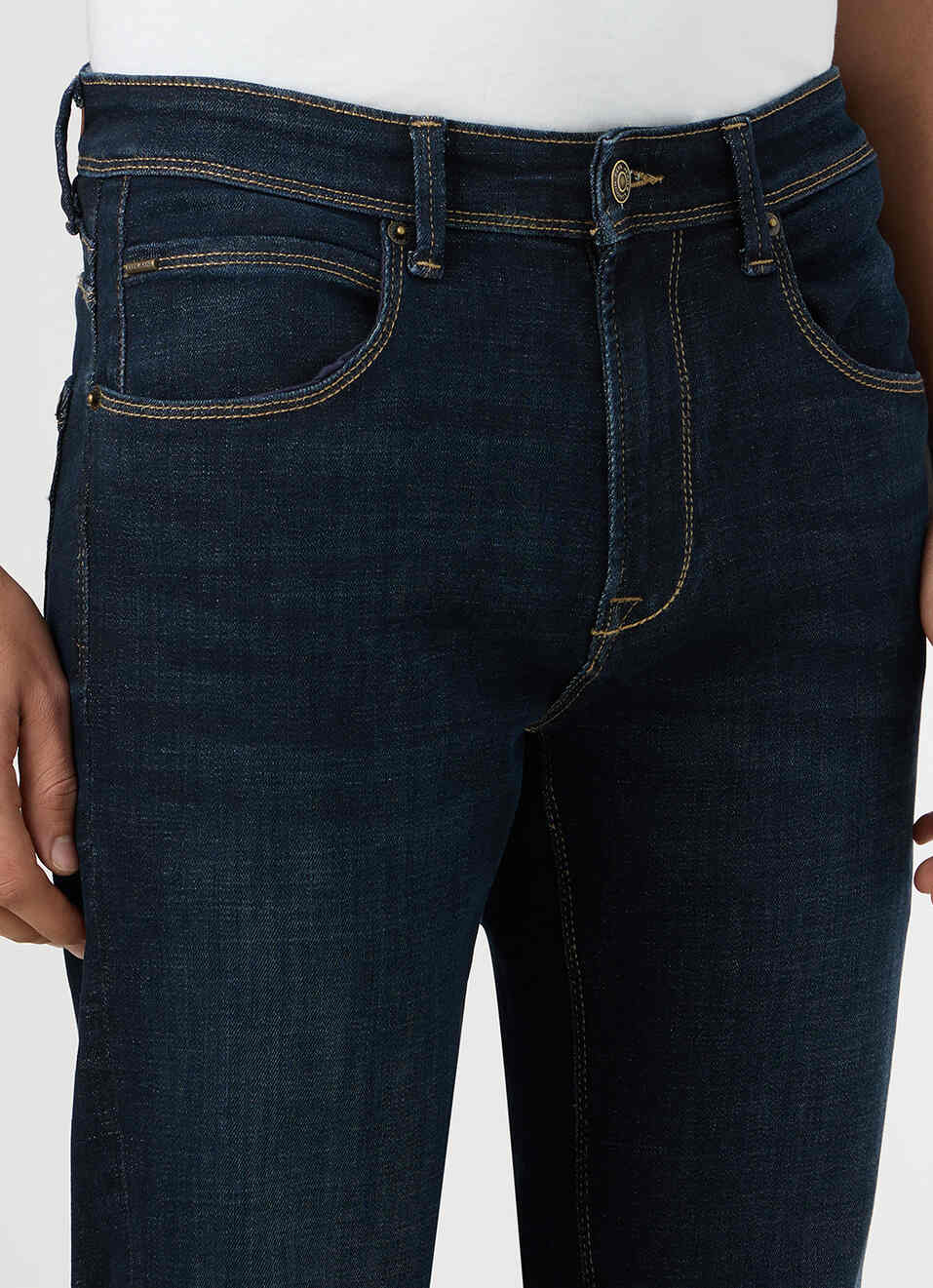 Men Blue Straight Fit Mid Rise Stretchable Jeans, , large image number 4
