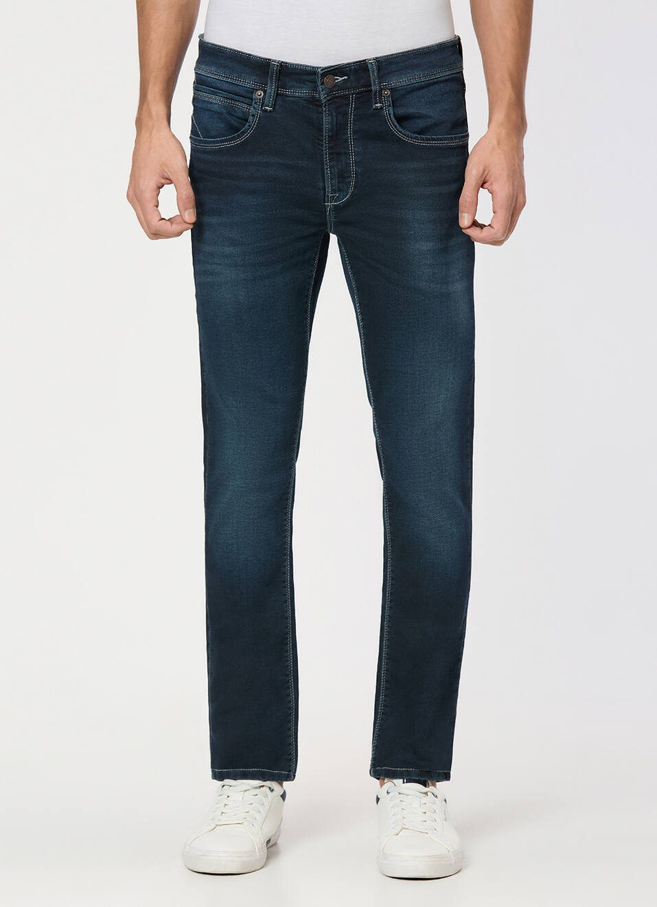 Men Blue Mid Rise Slim Fit All Clima Jeans, , large image number 1
