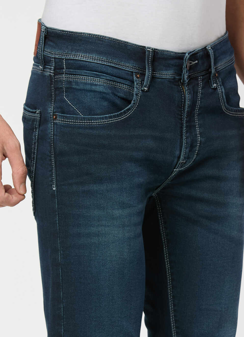 Men Blue Mid Rise Slim Fit All Clima Jeans, , large image number 4