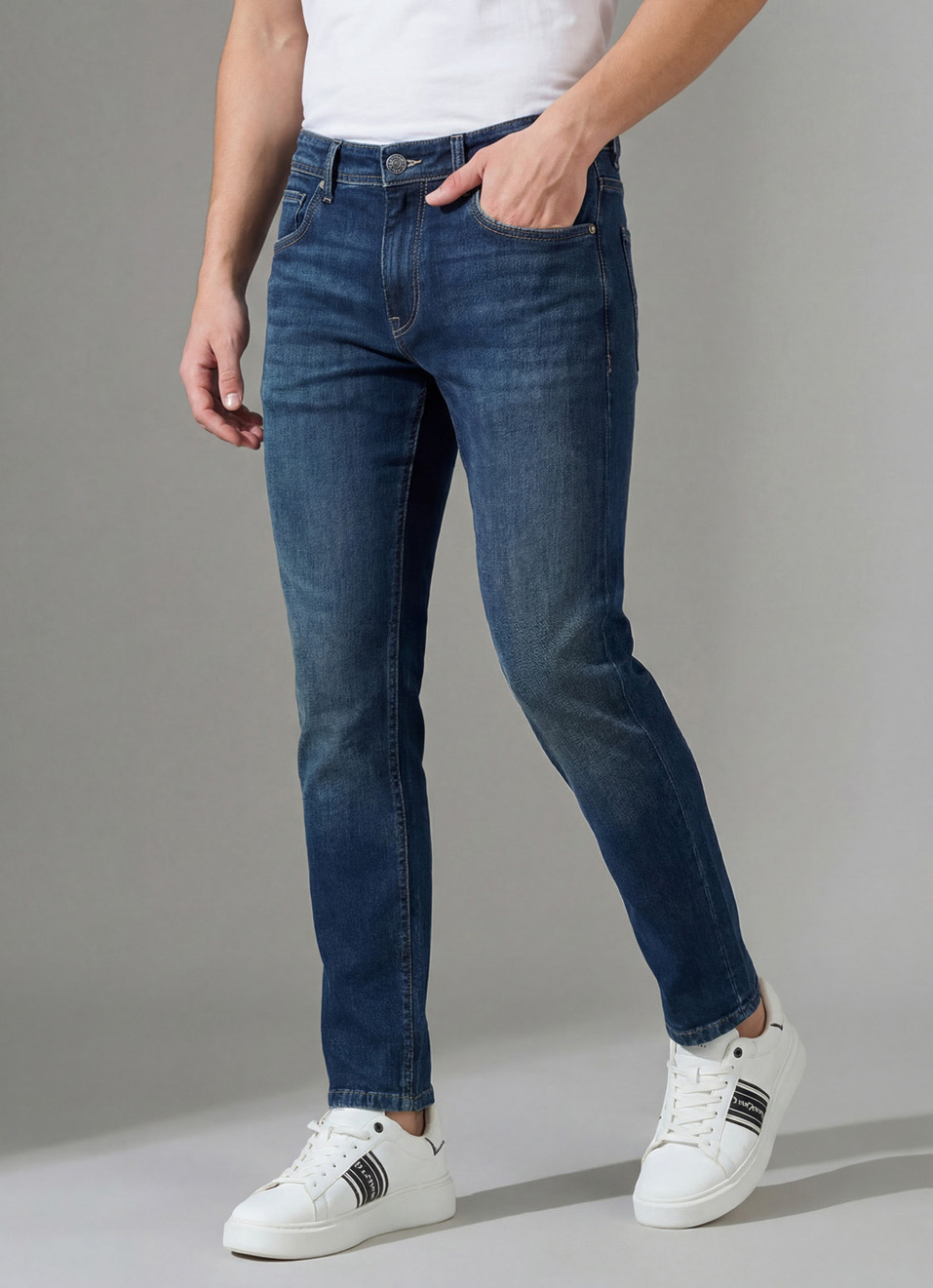 Men Blue Low Rise Slim Fit Gymindigo Jeans, , large image number 0