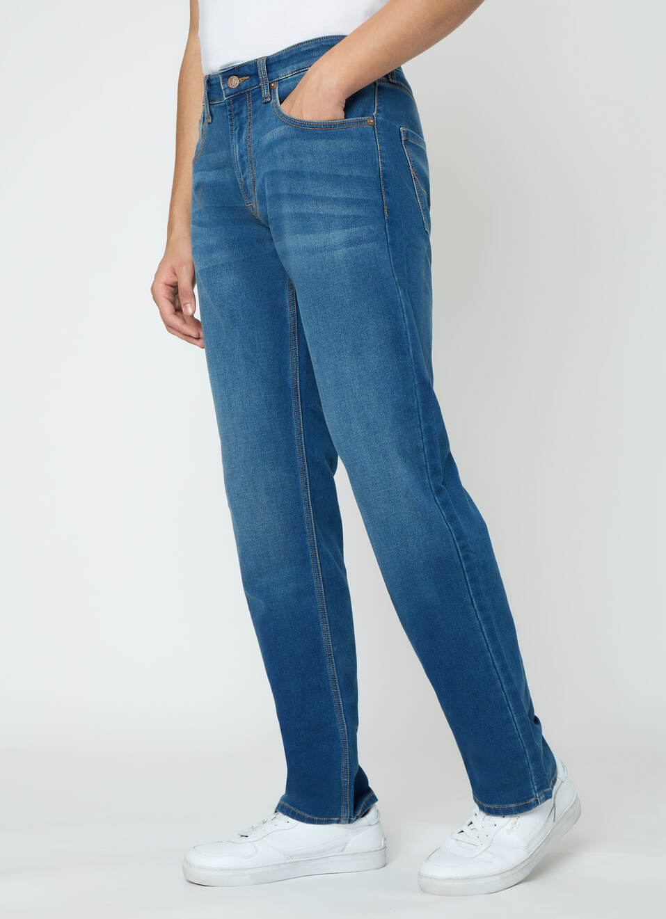 Men Blue Mid Rise Straight Fit Stretchable Jeans, , large image number 3
