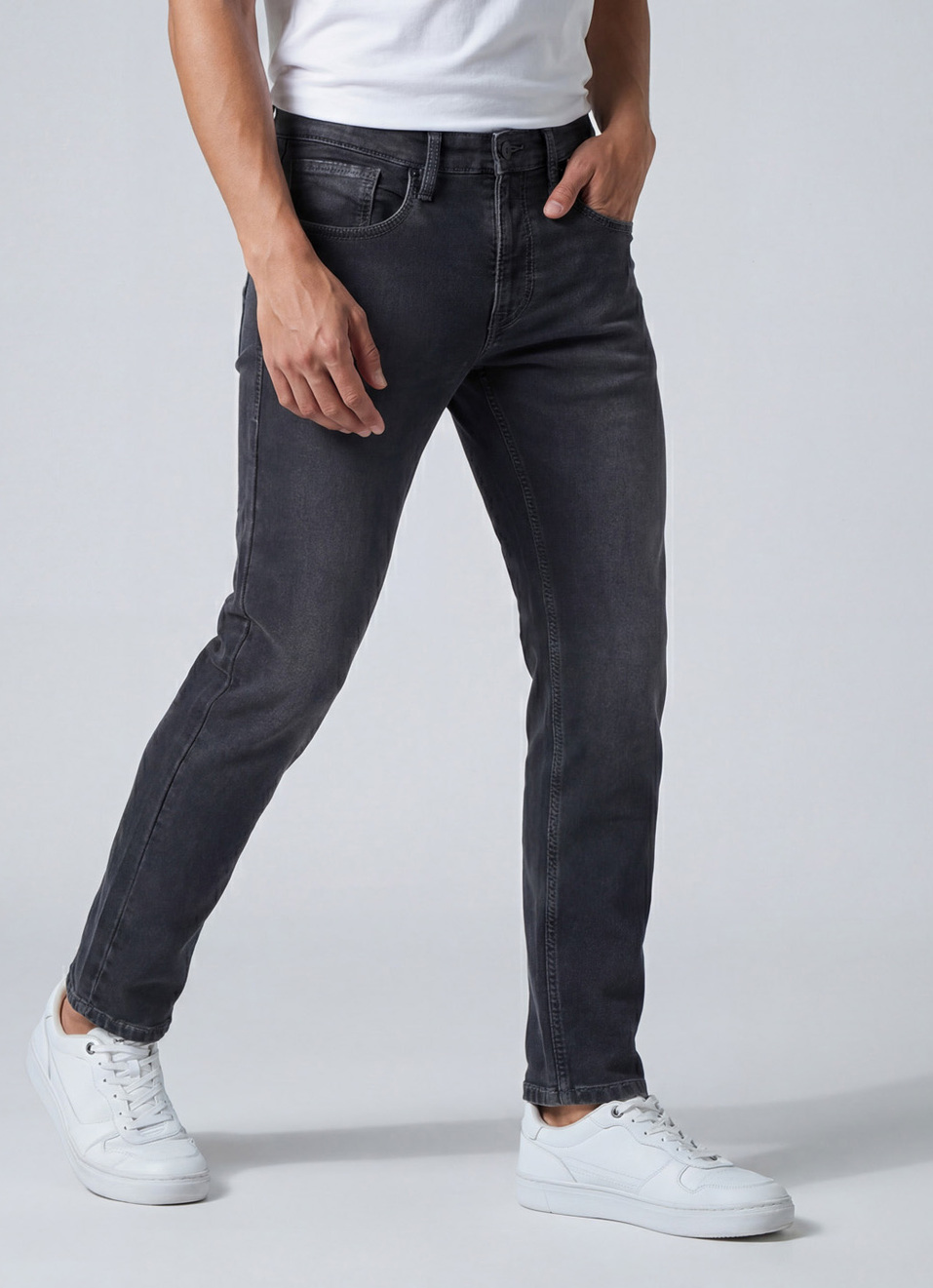 Men Black Slim Fit Stretchable Jeans, , large image number 0