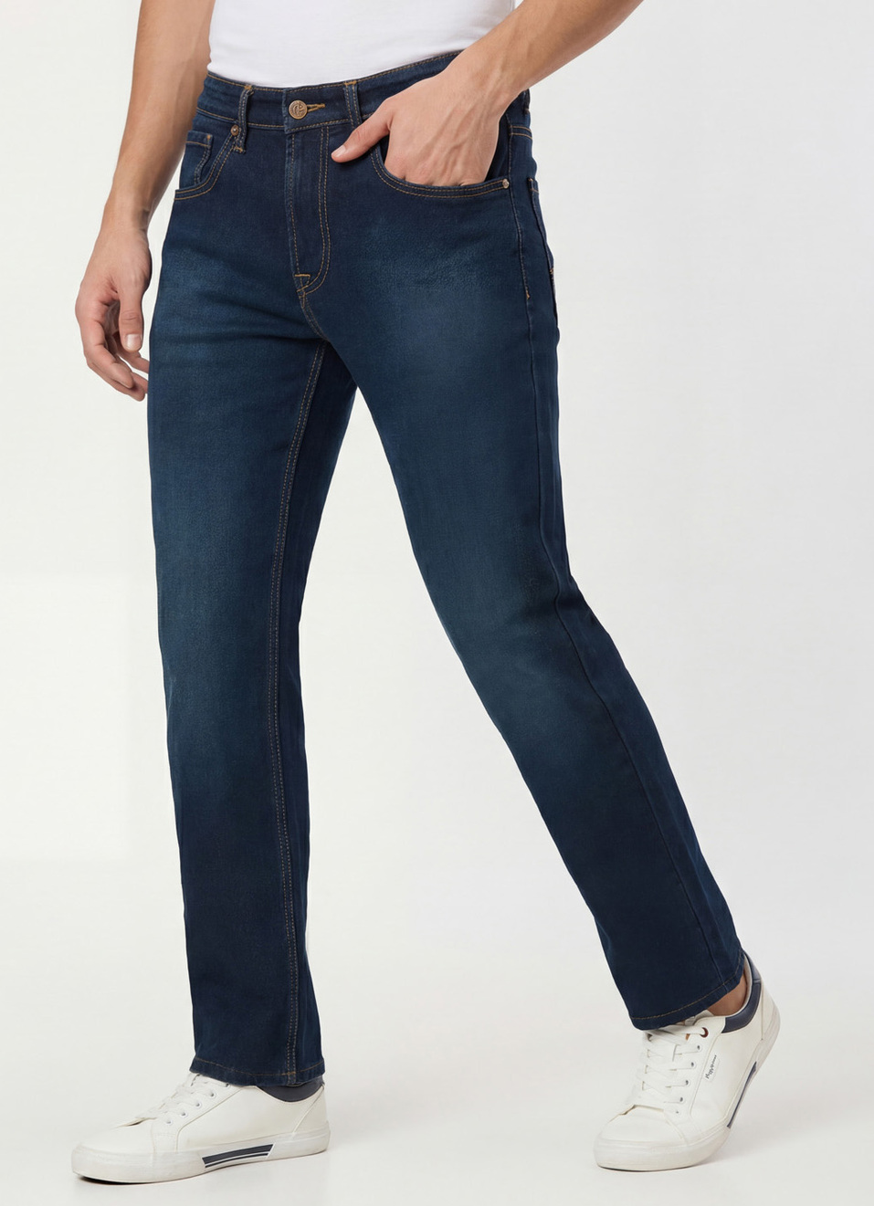 Men Blue Mid Rise Straight Fit Jeans, , large image number 0