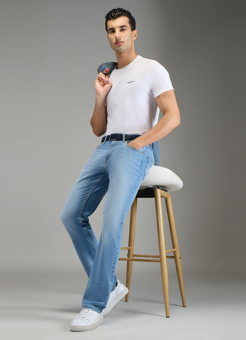 Men Blue Mid Rise Straight Fit Stretchable Jeans, , large image number 1