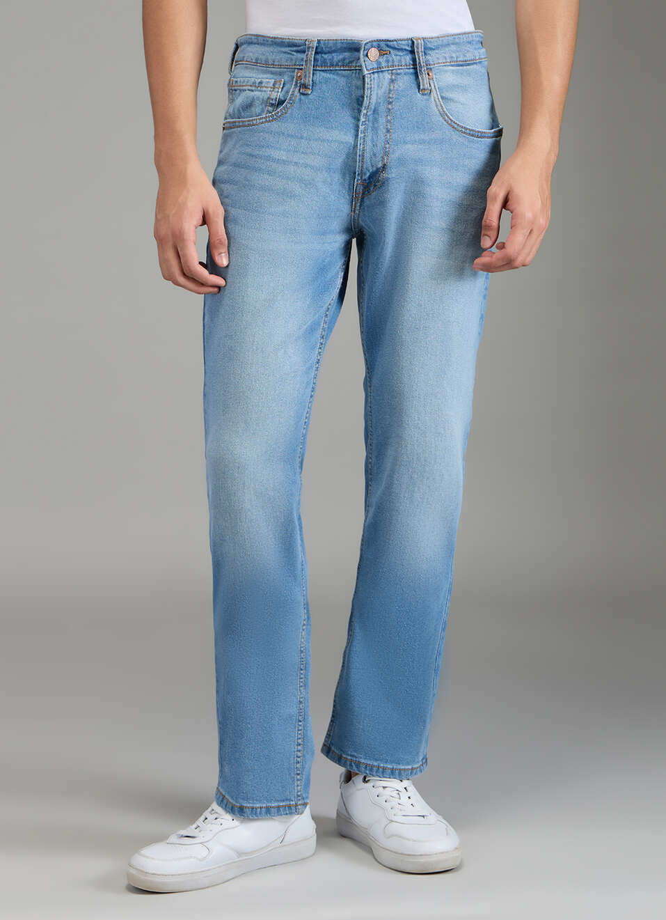 Men Blue Mid Rise Straight Fit Stretchable Jeans, , large image number 2