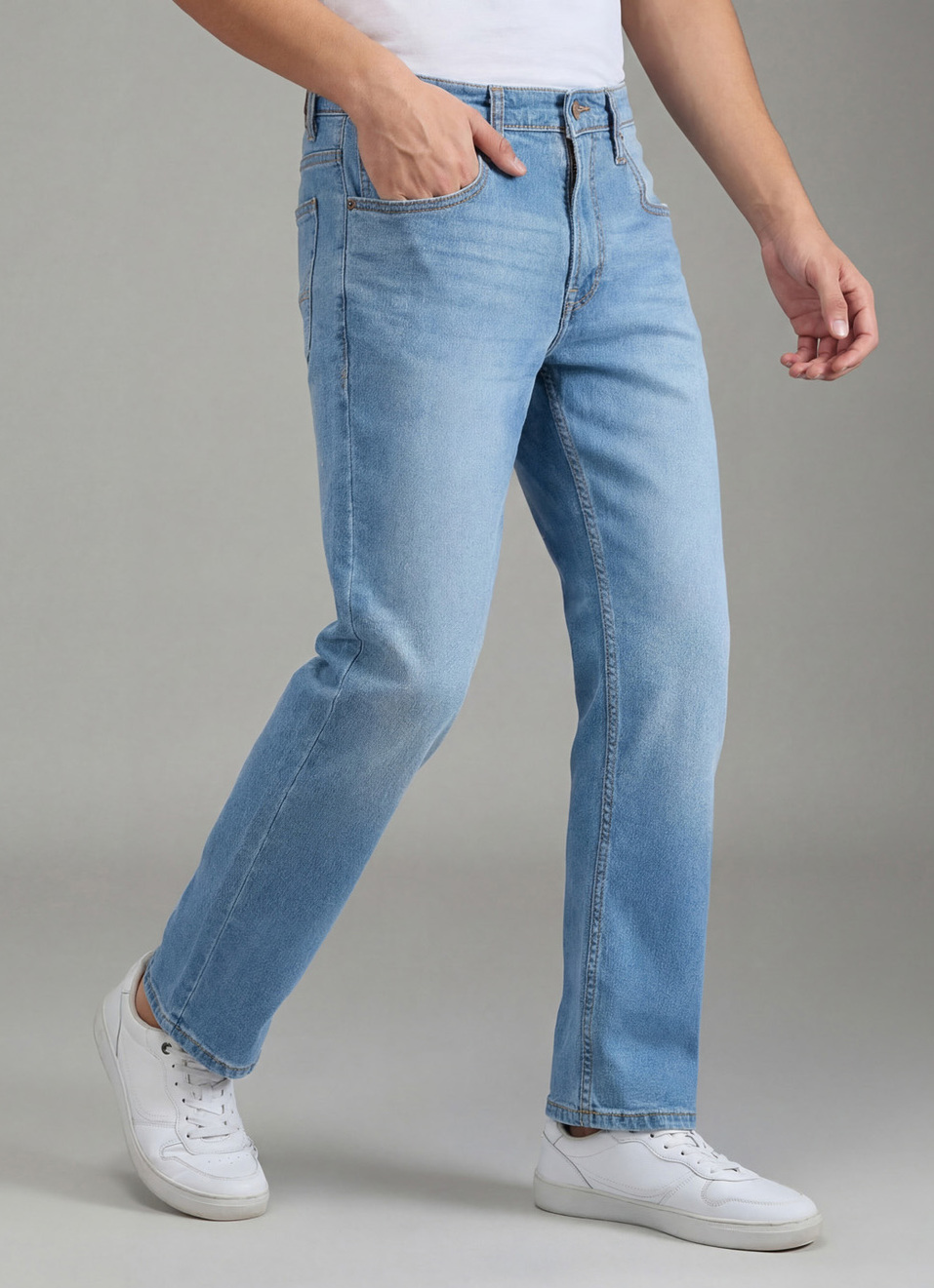 Men Blue Mid Rise Straight Fit Stretchable Jeans, , large image number 0