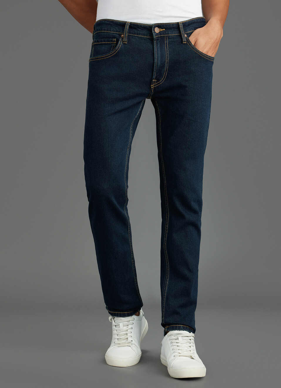 Men Navy Blue Mid-rise Slim Fit Jeans, , large image number 2