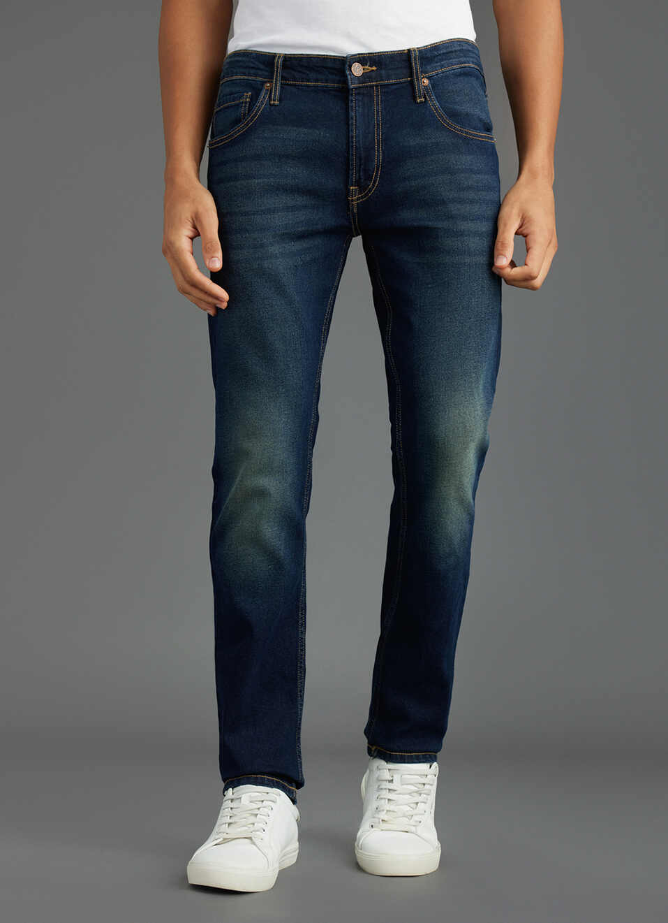 Men Dark Blue Mid-rise Slim Fit Jeans, , large image number 2