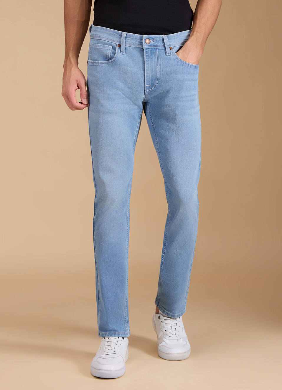 Men Light Blue Mid Rise Straight Fit Jeans, , large image number 1