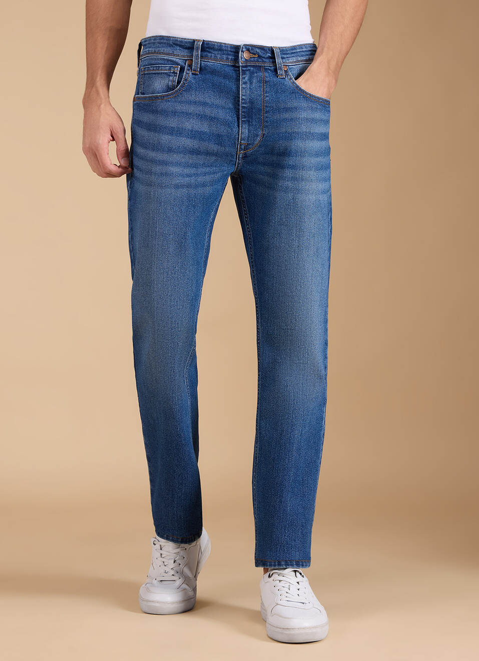 Men Blue Mid Rise Straight Fit Jeans, , large image number 2