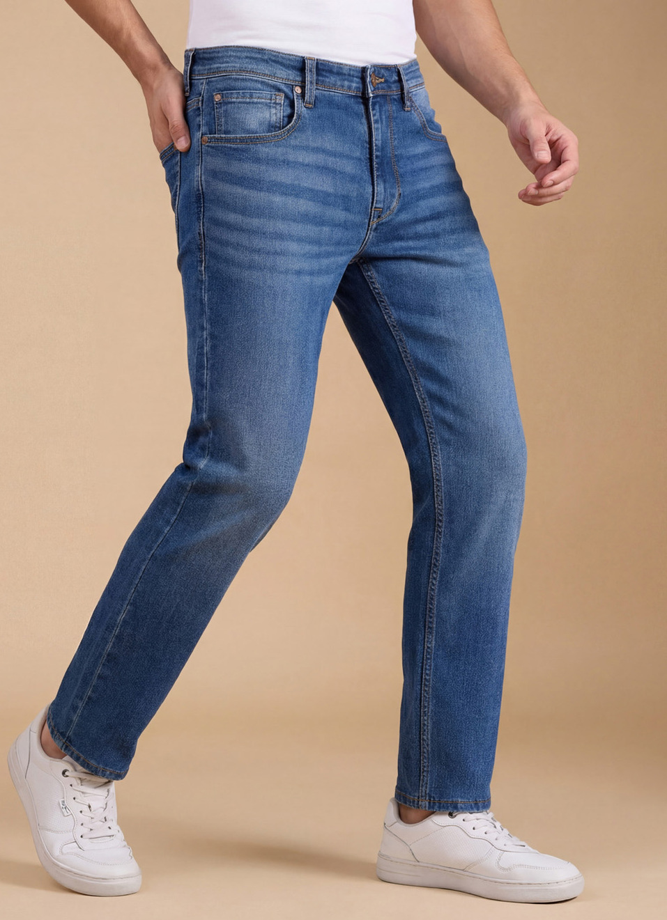 Men Blue Mid Rise Straight Fit Jeans, , large image number 0