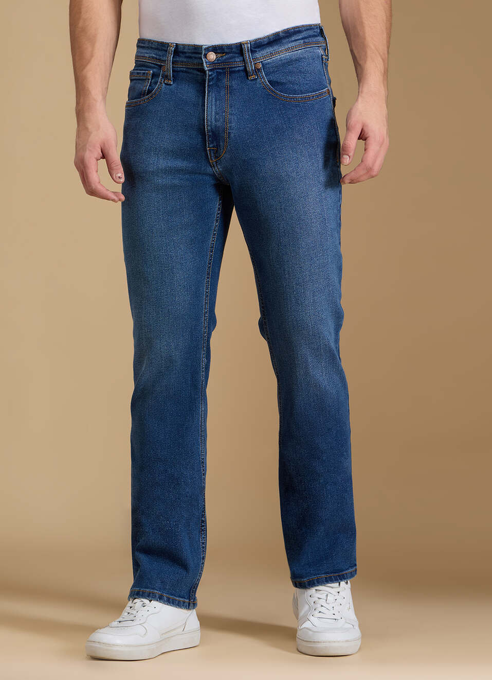 Men Blue Mid Rise Straight Fit Jeans, , large image number 1