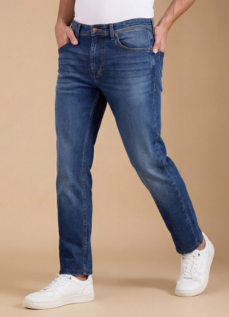 Men Blue Mid Rise Straight Fit Jeans, , large image number 0