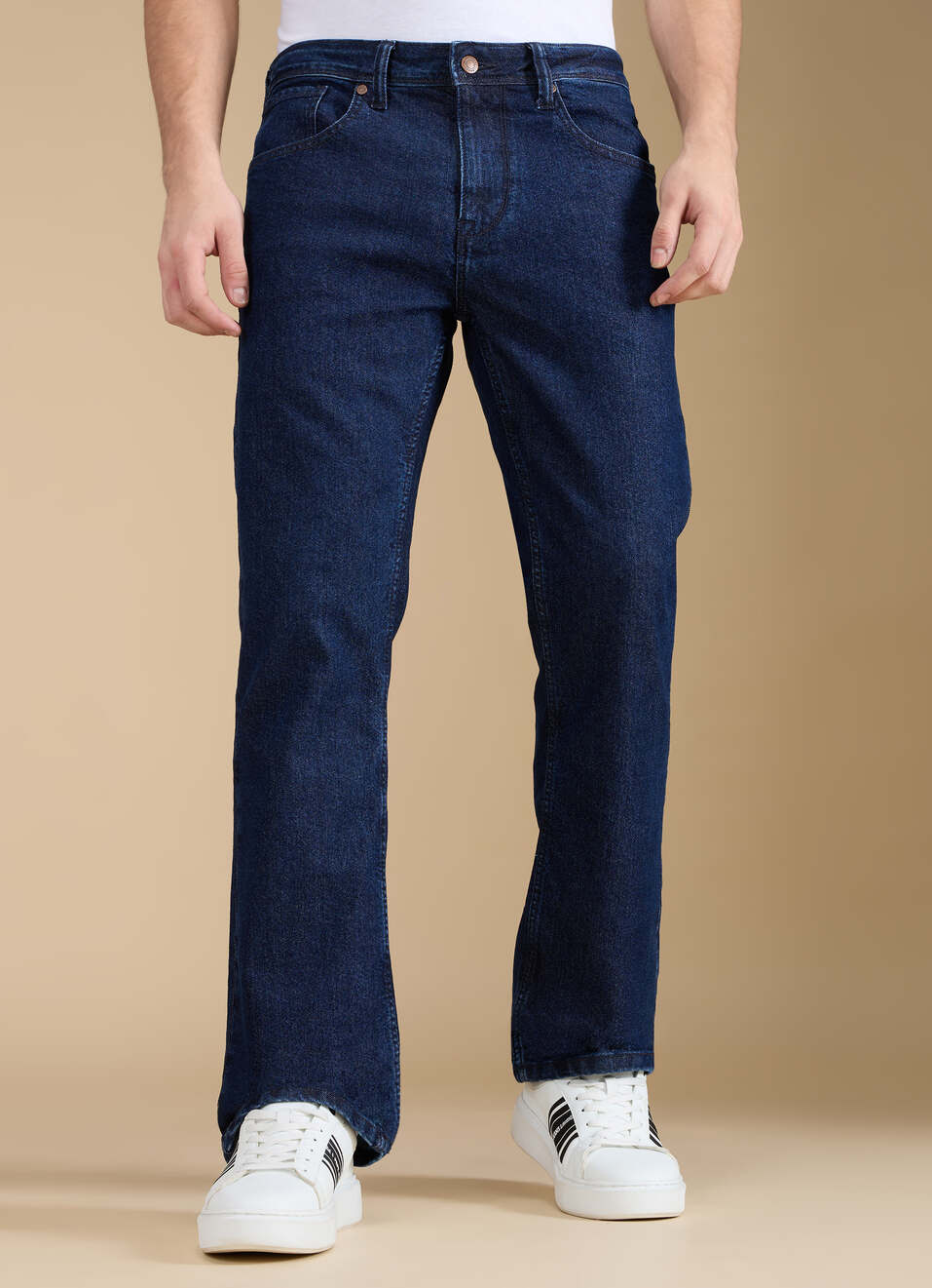 Men Dark Blue Mid Rise Bootcut Jeans, , large image number 1