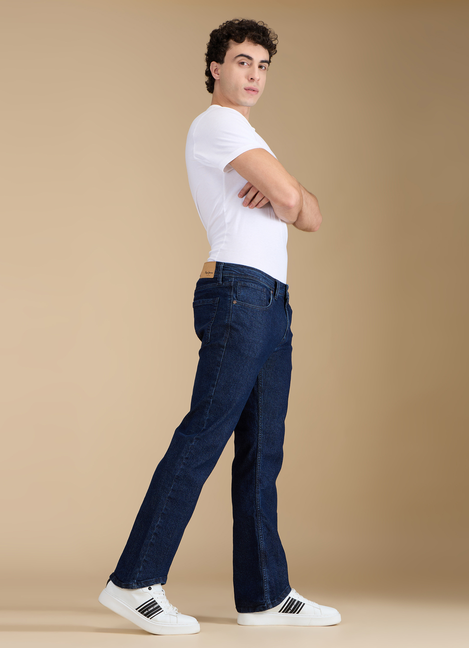 Men Dark Blue Mid Rise Bootcut Jeans, , large image number 6