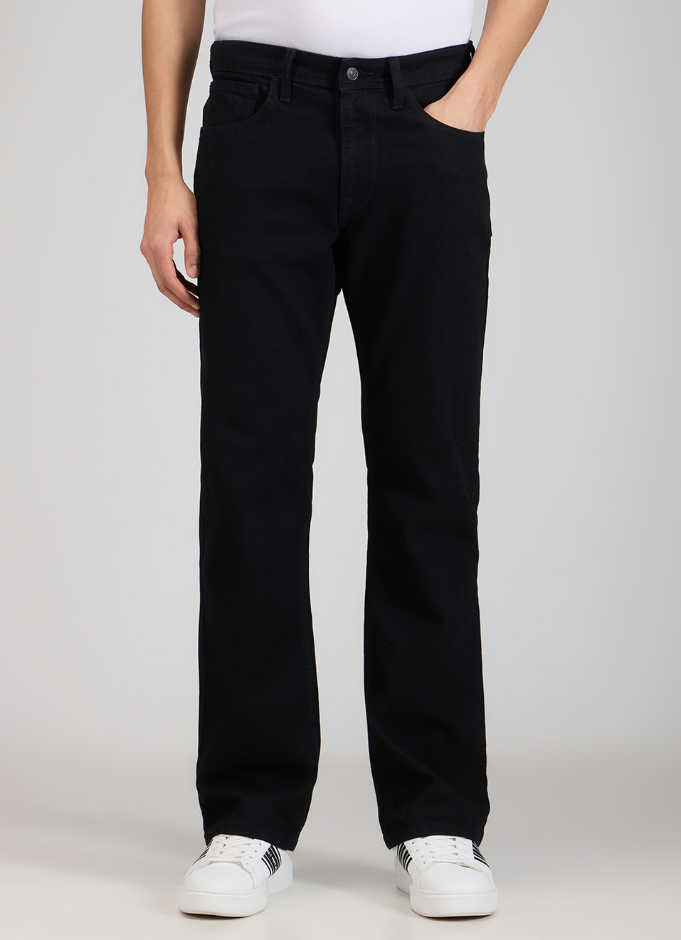 Men Black Mid Rise Bootcut Stretchable Jeans, , large image number 1