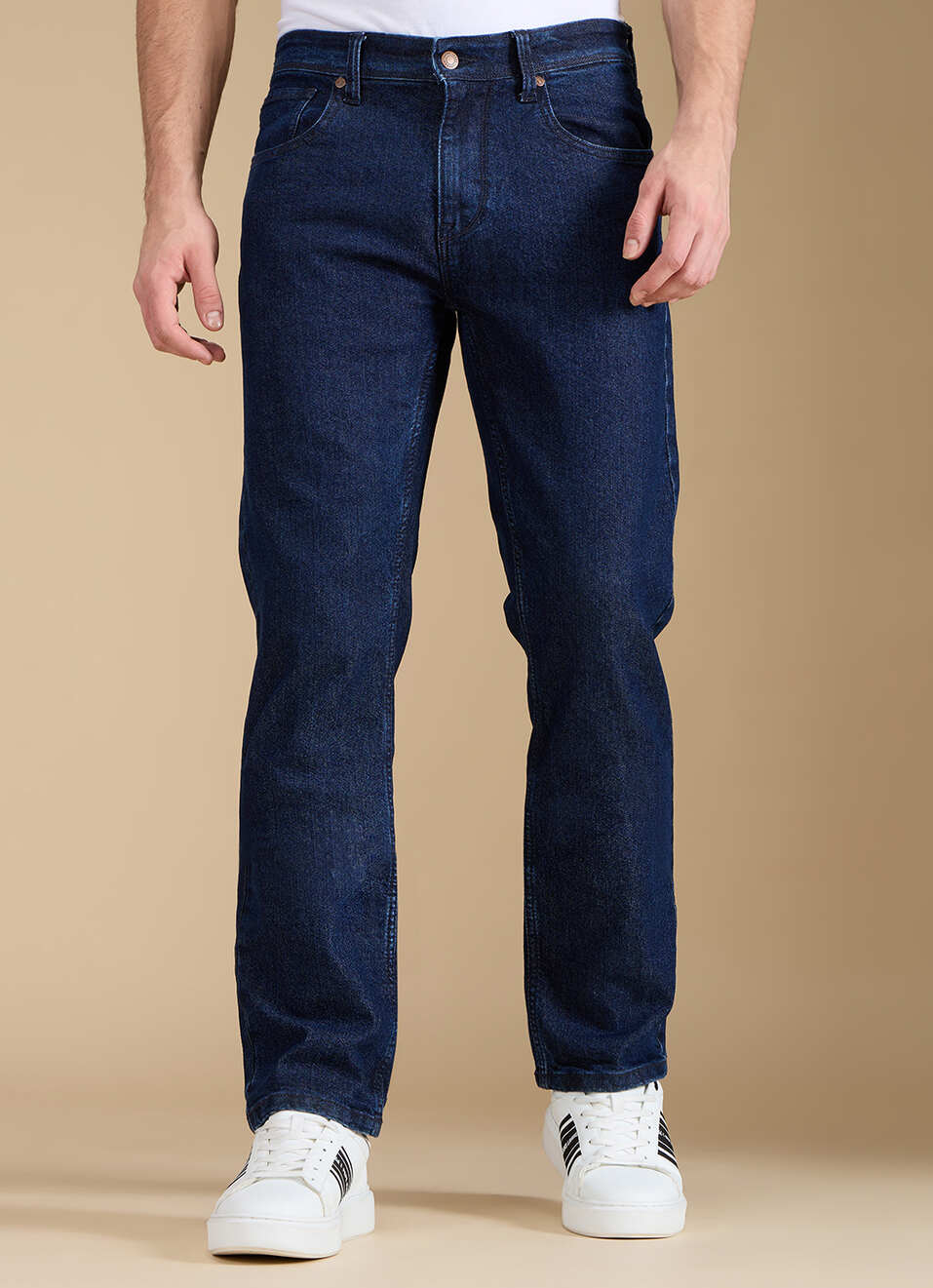 Men Dark Blue Mid Rise Straight Fit Jeans, , large image number 1