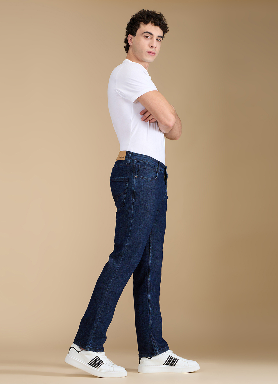 Men Dark Blue Mid Rise Straight Fit Jeans, , large image number 6