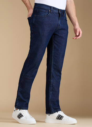 Men Dark Blue Mid Rise Straight Fit Jeans