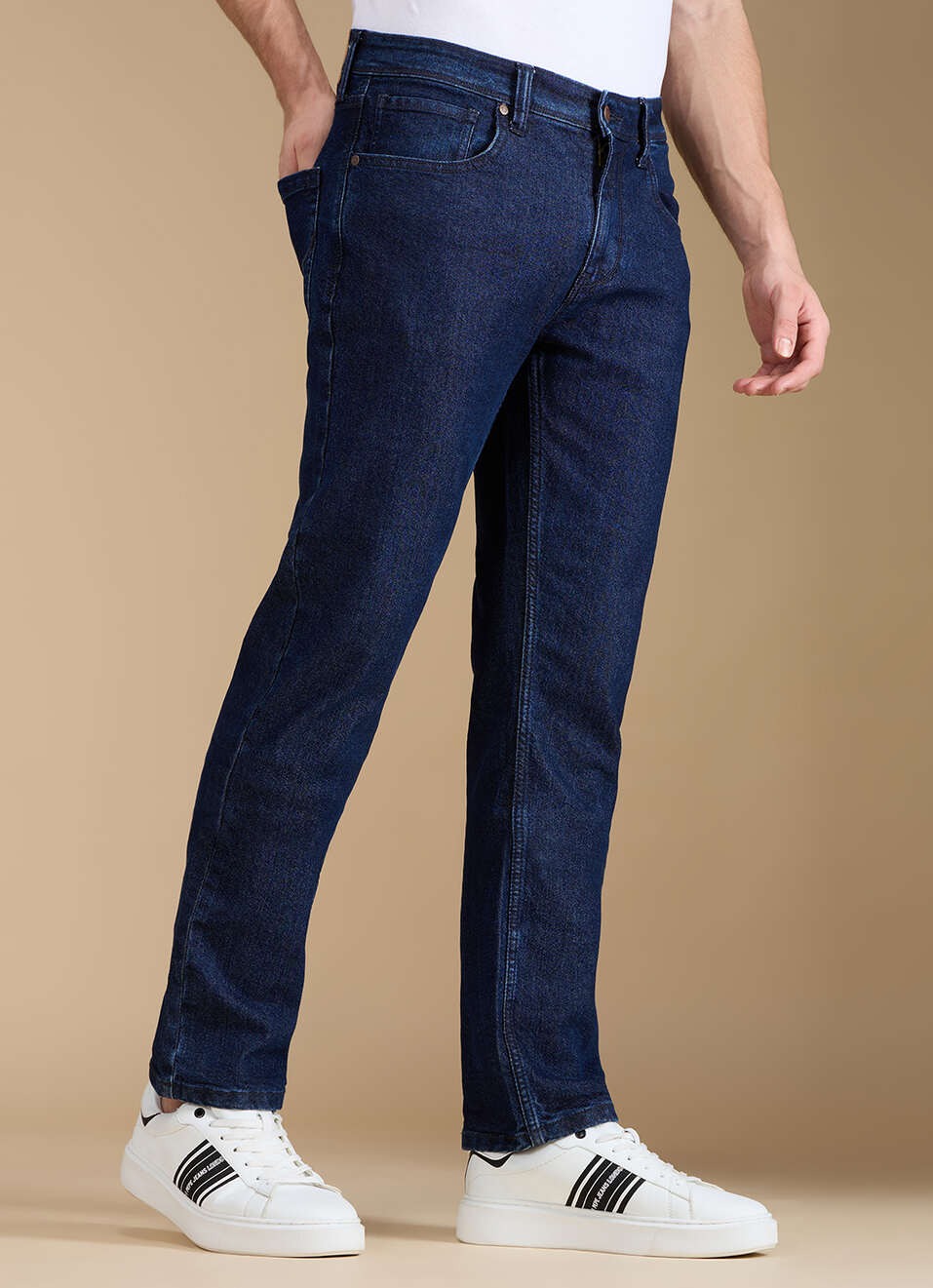 Men Dark Blue Mid Rise Straight Fit Jeans, , large image number 0