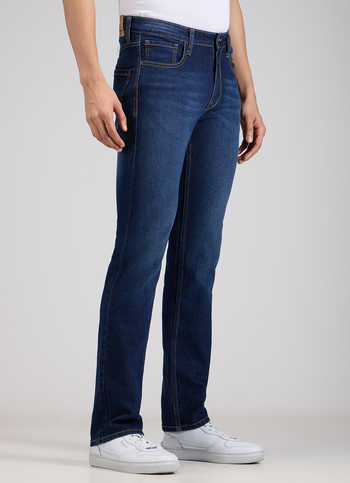 Men Dark Blue Mid Rise Straight Fit Strechable Jeans