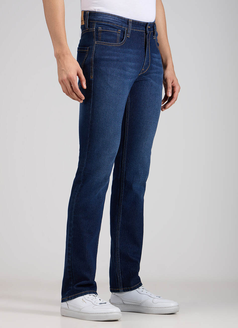 Men Dark Blue Mid Rise Straight Fit Strechable Jeans, , large image number 0