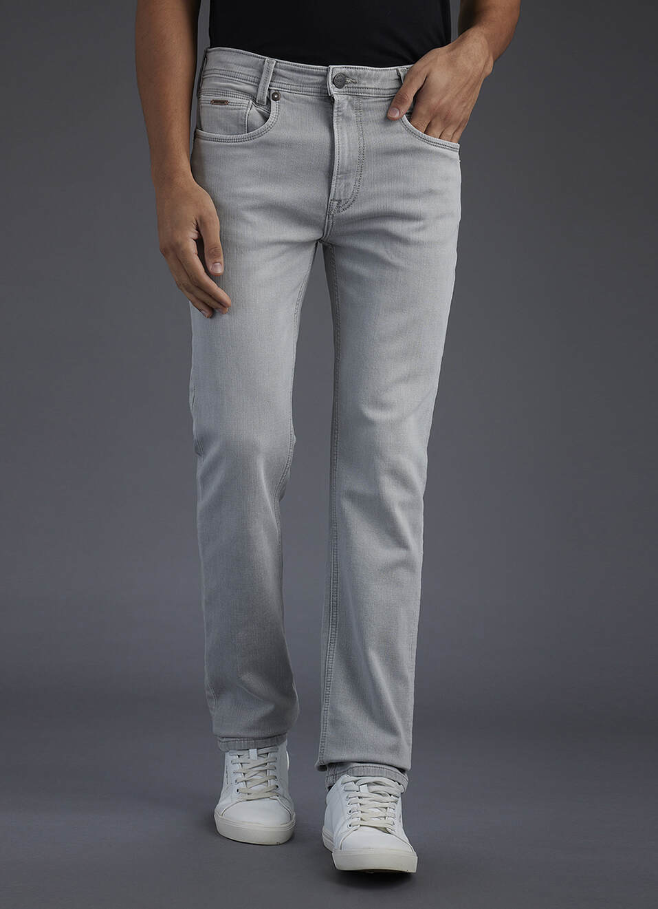 Men Grey Straight Fit Mid Rise Stretchable Jeans, , large image number 2