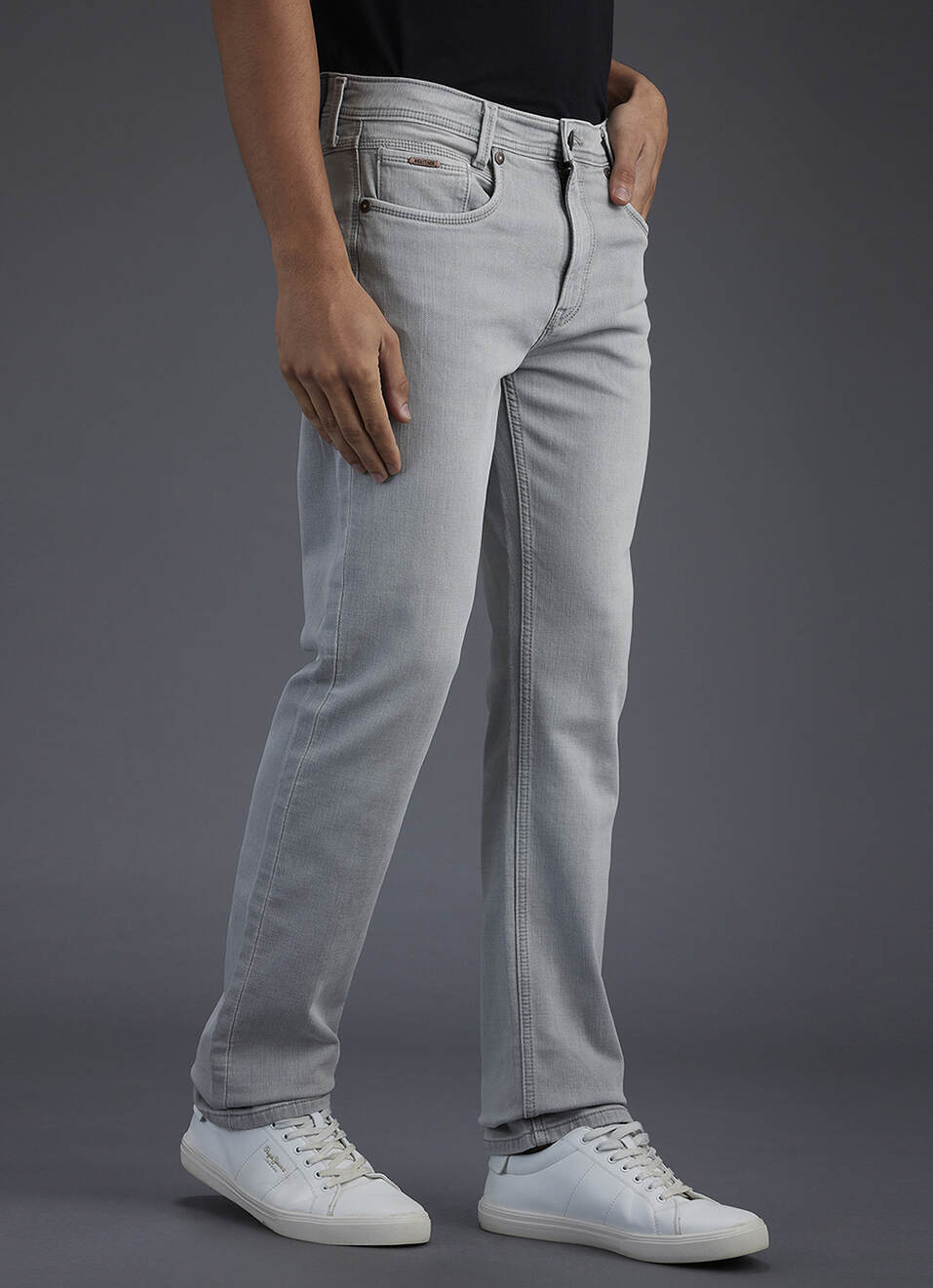 Men Grey Straight Fit Mid Rise Stretchable Jeans, , large image number 0