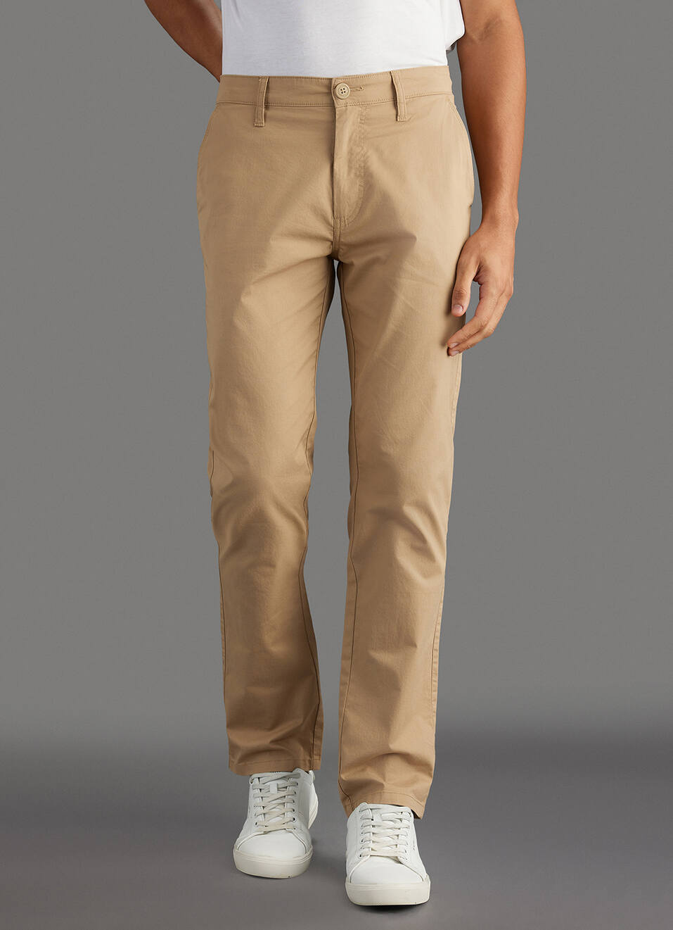 Men Beige Solid Straight Fit Mid Rise Chinos, , large image number 2