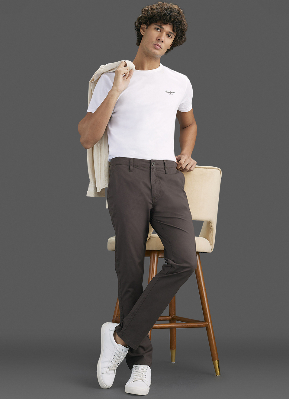 Men Brown Mid Rise Straight Fit Chino Pants, , large image number 1