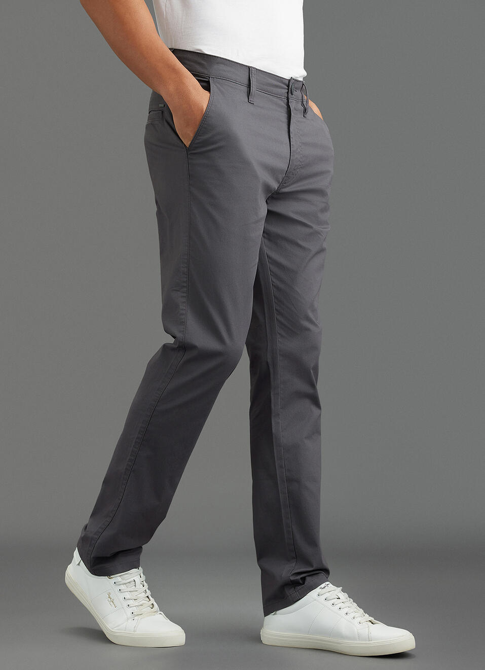 Men Grey Mid Rise Straight Fit Chino Pants, , large image number 0