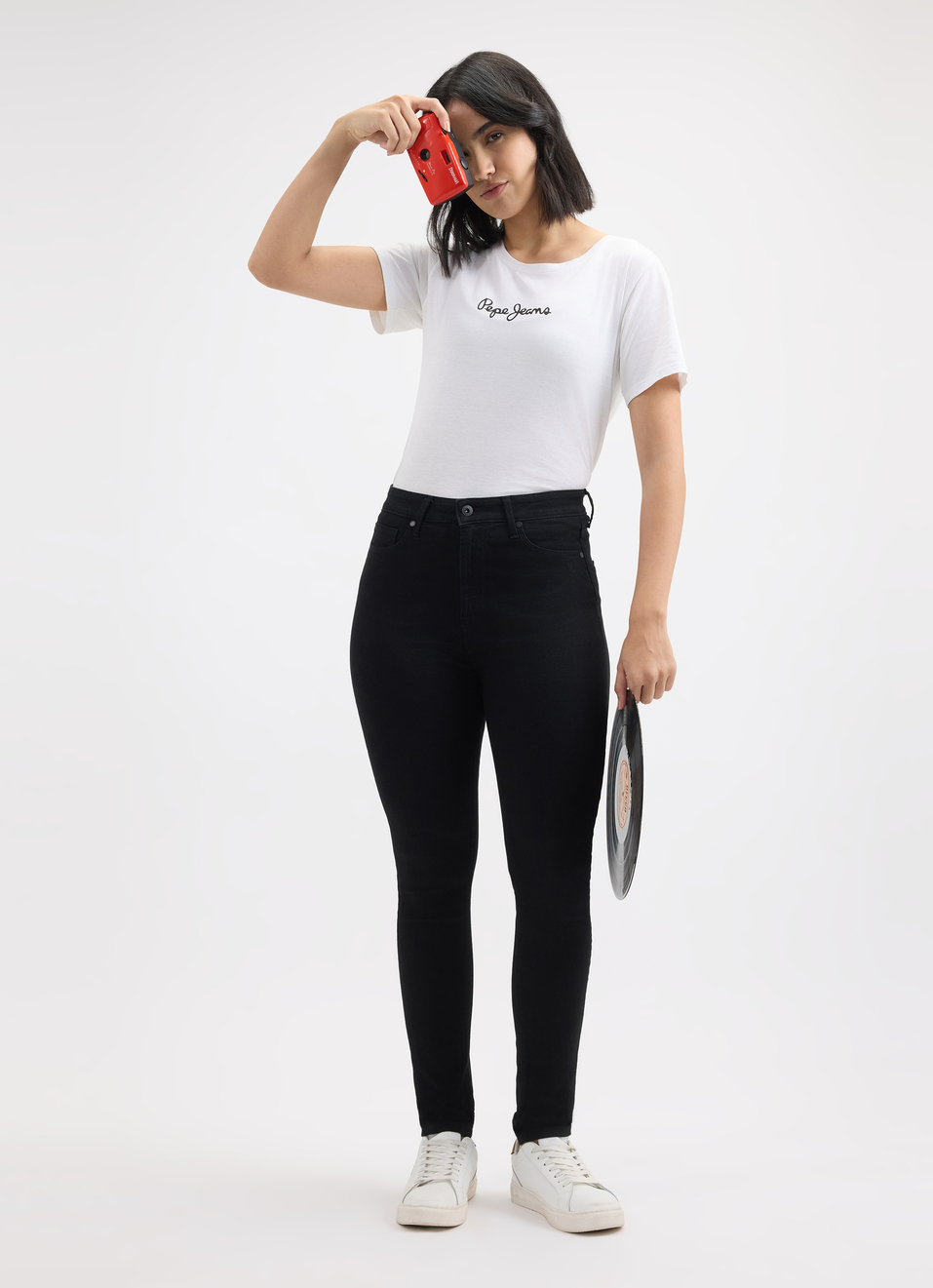 Women Black High Rise Skinny Fit Powerflex Jeans, , large image number 0