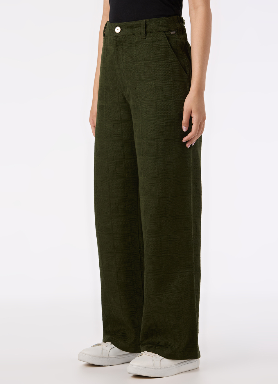 Women Green Mid Rise Wide Leg Textured Pant, , large image number 3