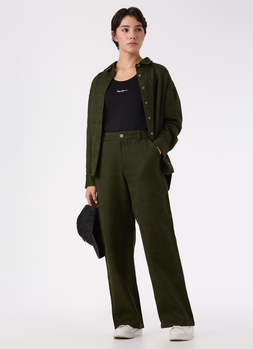 Women Green Mid Rise Wide Leg Textured Pant, , large image number 0