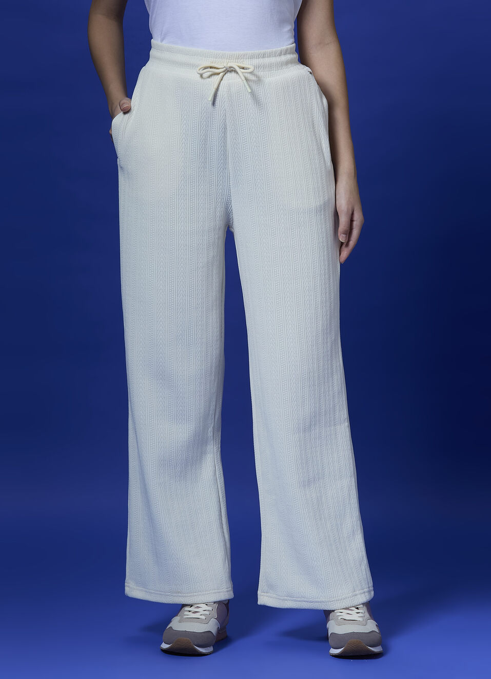 White Textured Wide Leg Sweatpants, , large image number 1