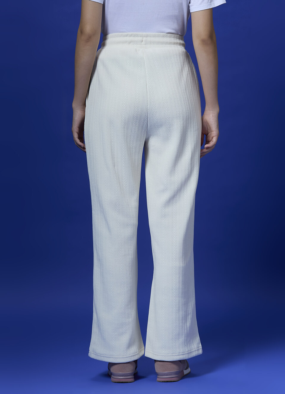 White Textured Wide Leg Sweatpants, , large image number 2