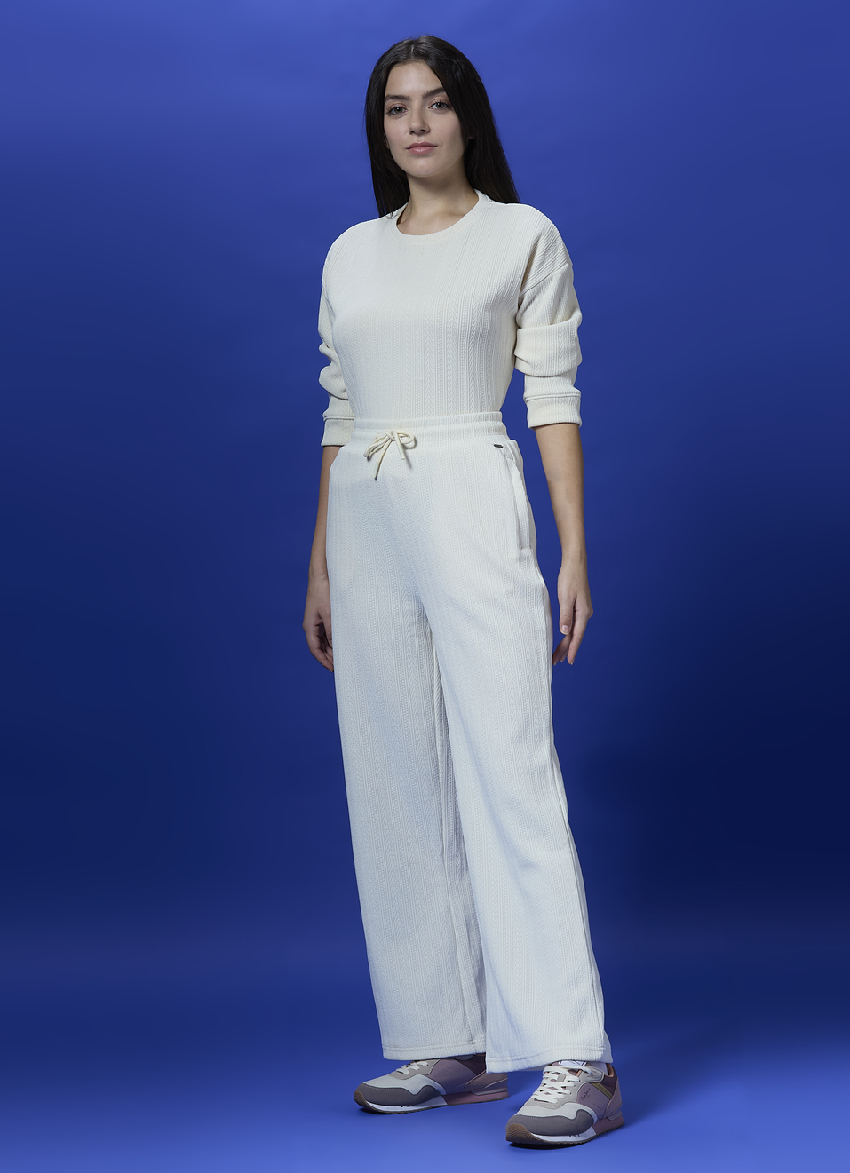 White Textured Wide Leg Sweatpants, , large image number 0