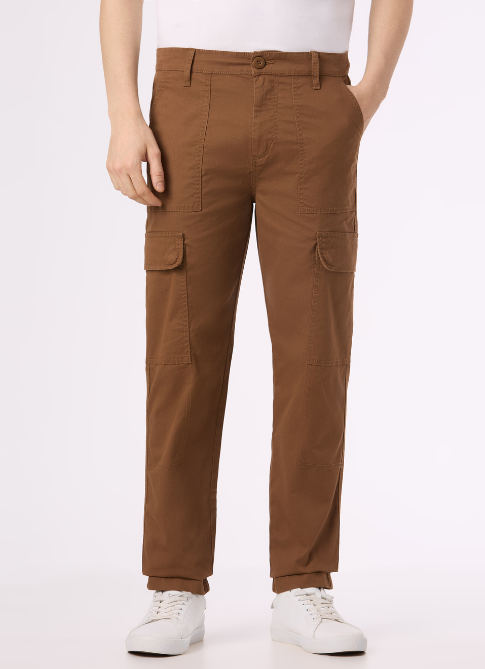 Men Brown Mid Rise Straight Fit Cargo Pant, , large image number 1