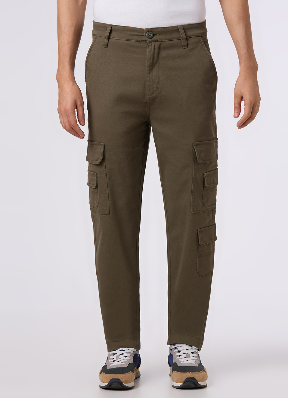Men Olive Green Multi Pocket Utility Design Cargo Pants, , large image number 1