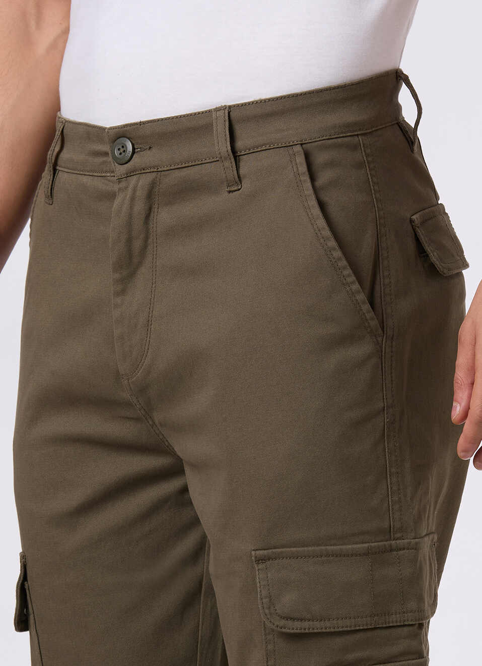Men Olive Green Multi Pocket Utility Design Cargo Pants, , large image number 4