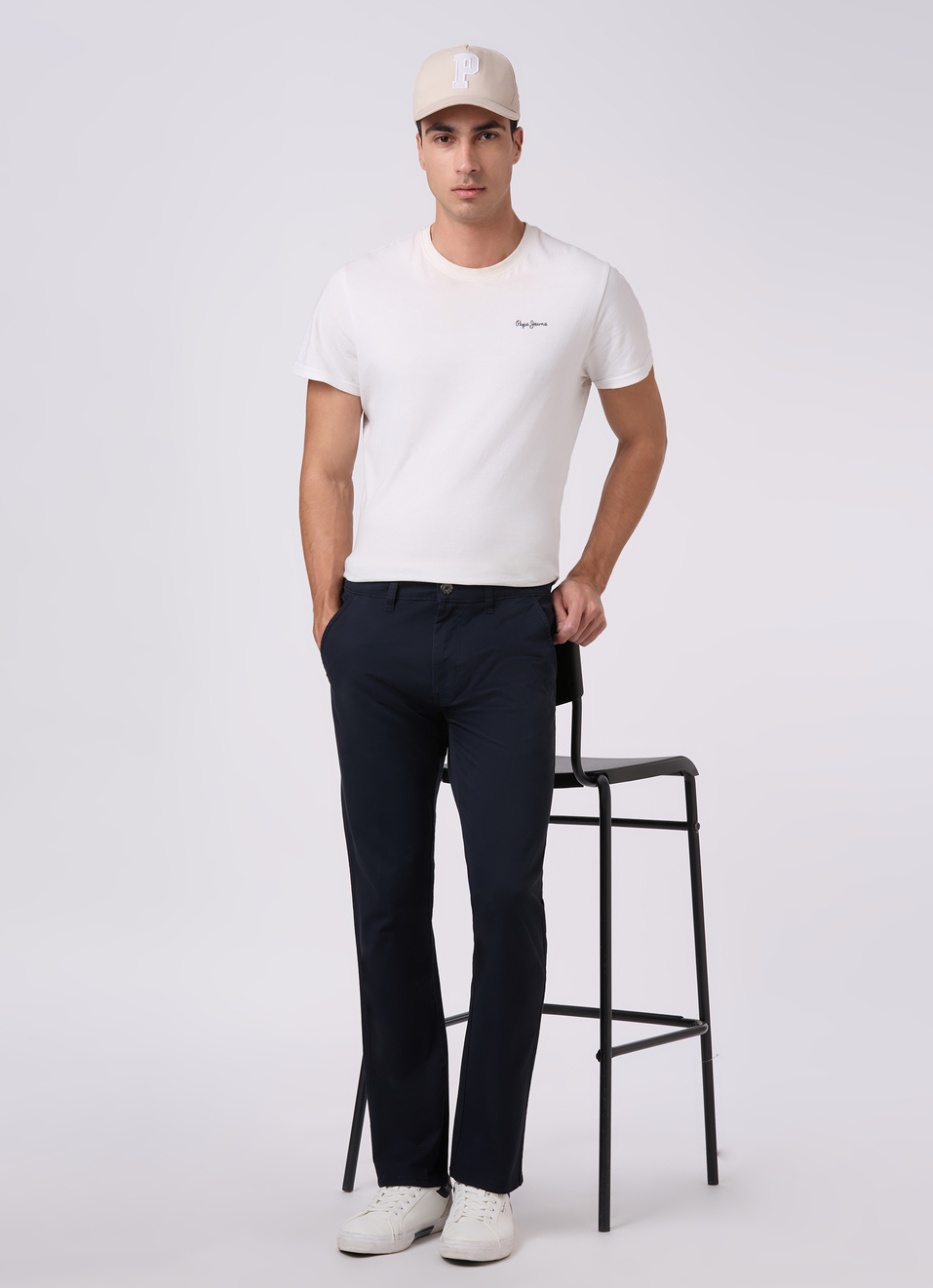 Men Navy Mid Rise Straight Fit Chinos, , large image number 0