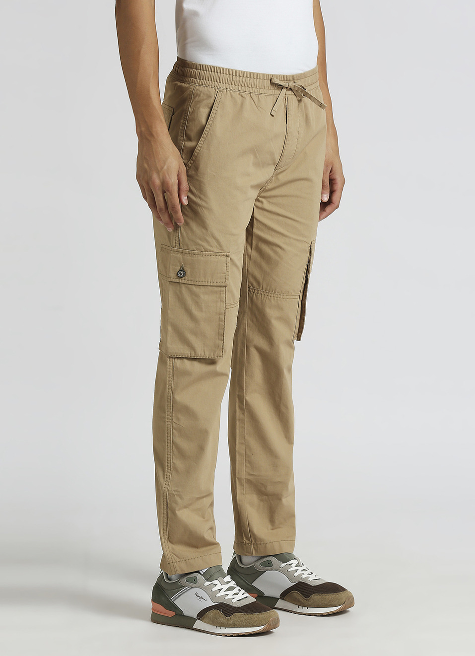 Brown Solid Cargo Pants, , large image number 4