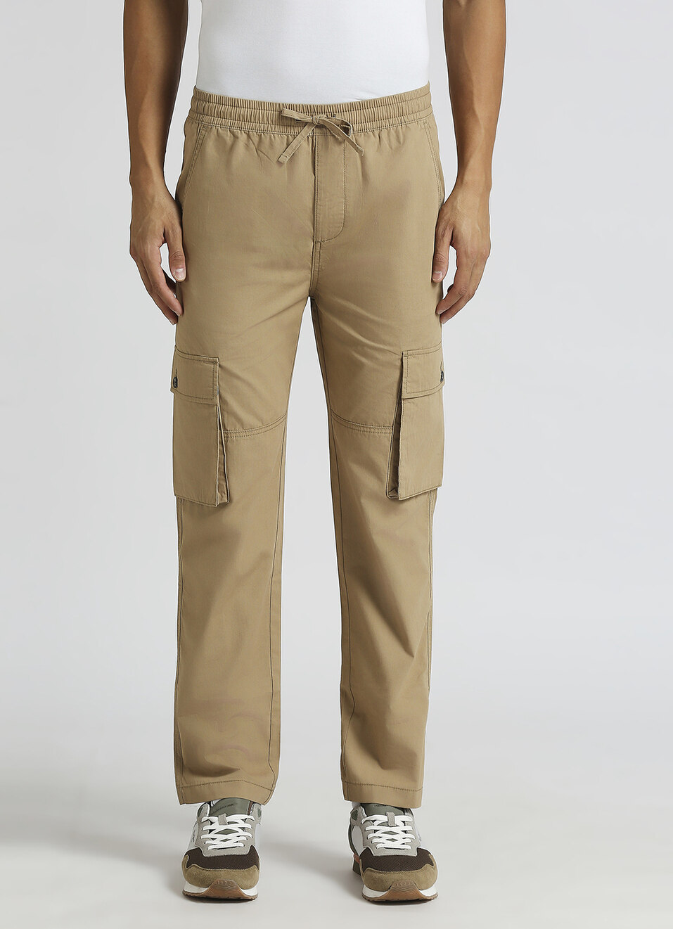 Brown Solid Cargo Pants, , large image number 5