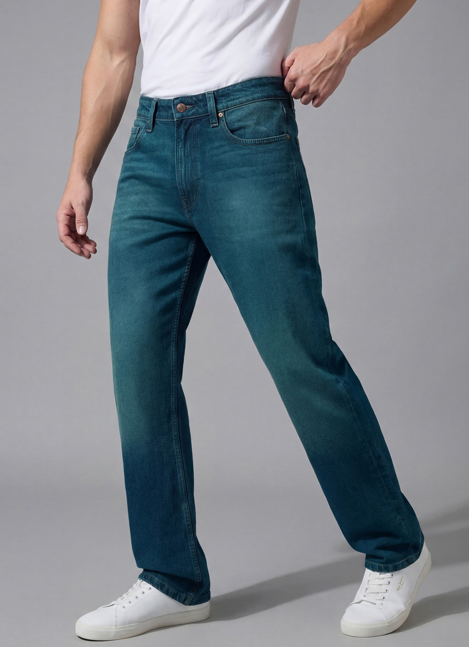 Men Blue Mid Rise Stretch Cargo, , large image number 0