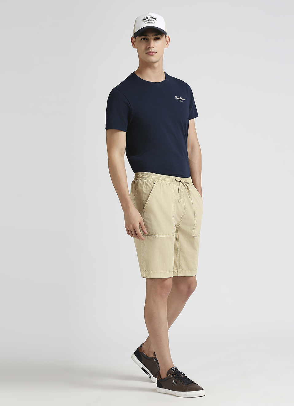 Off White Elasticated Poplin Summer Chino Shorts, , large image number 1